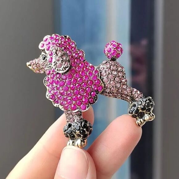 Brooch poodle dog sparkly rhinestone crystal pin - Picture 2 of 3